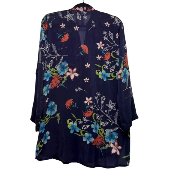 Johnny Was Embroidered Floral Tunic Shirt Navy Blue Long Sleeve V Neck‎ XS - Picture 4 of 12
